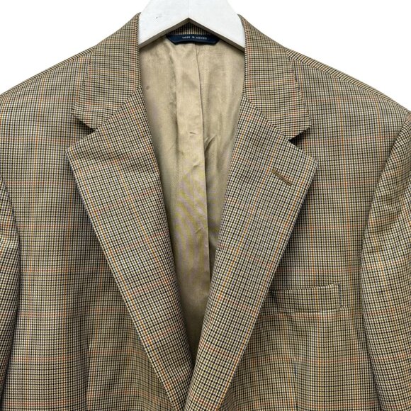 BROOKS BROTHERS Mens Wool Blazer 42R Brown Houndstooth Sport Coat Classic Preppy - Picture 2 of 16